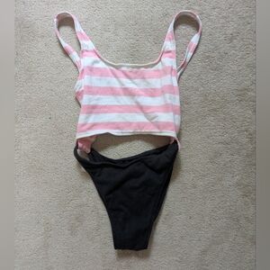 Vtg 80s Jantzen Striped Sailor Cutout One-piece Swim Suit Jazzercize